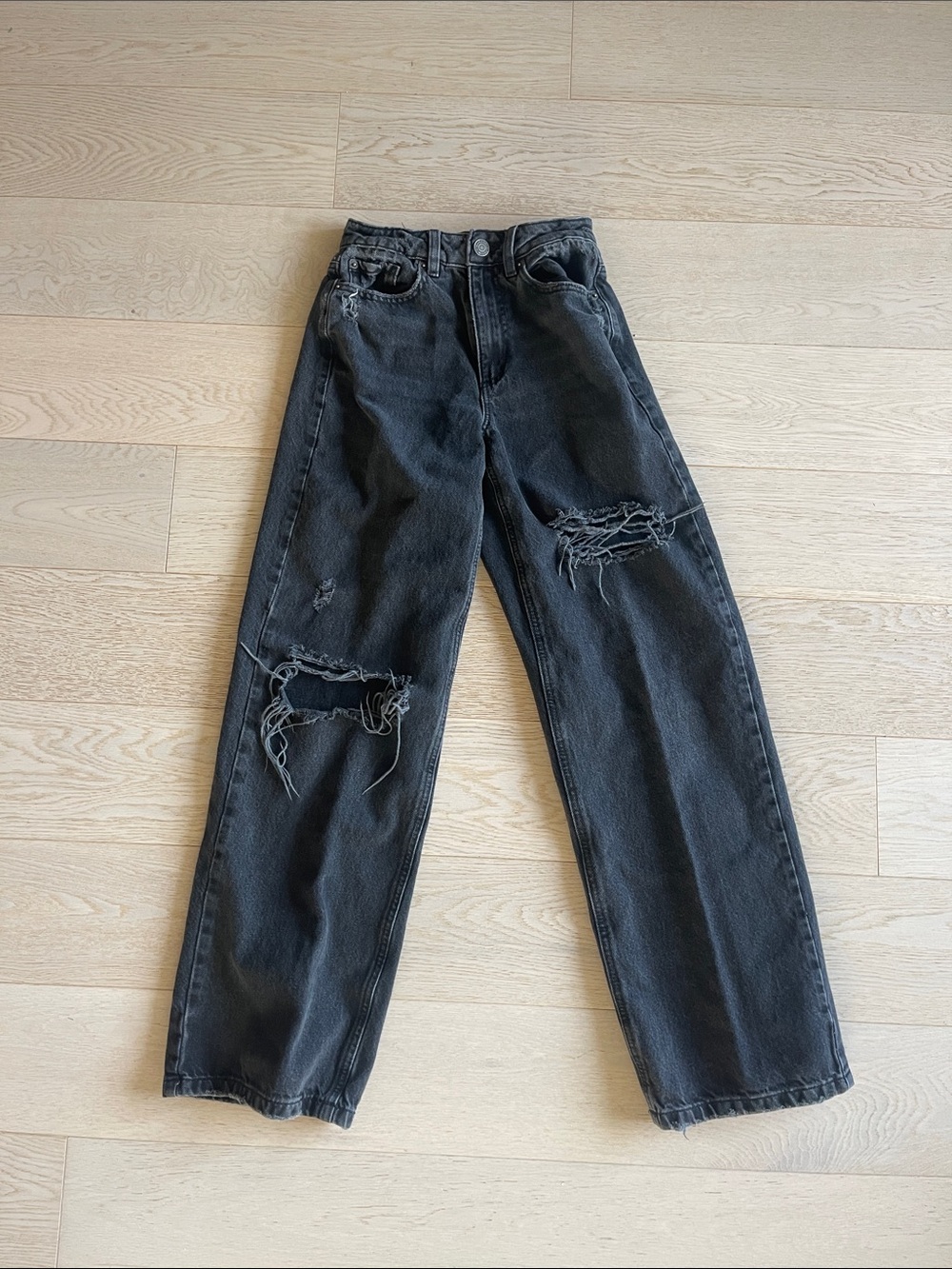 Garage Black Distressed Wide Leg Jeans